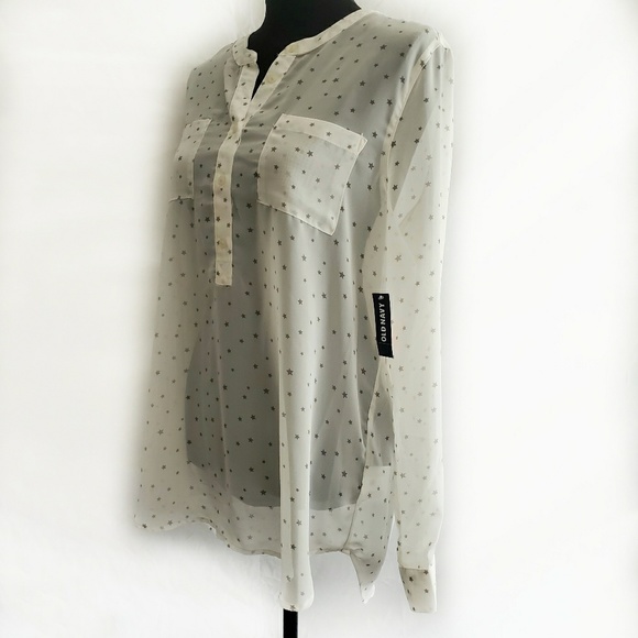Old Navy White/Grey Star Print Sheer Blouse - Picture 2 of 5